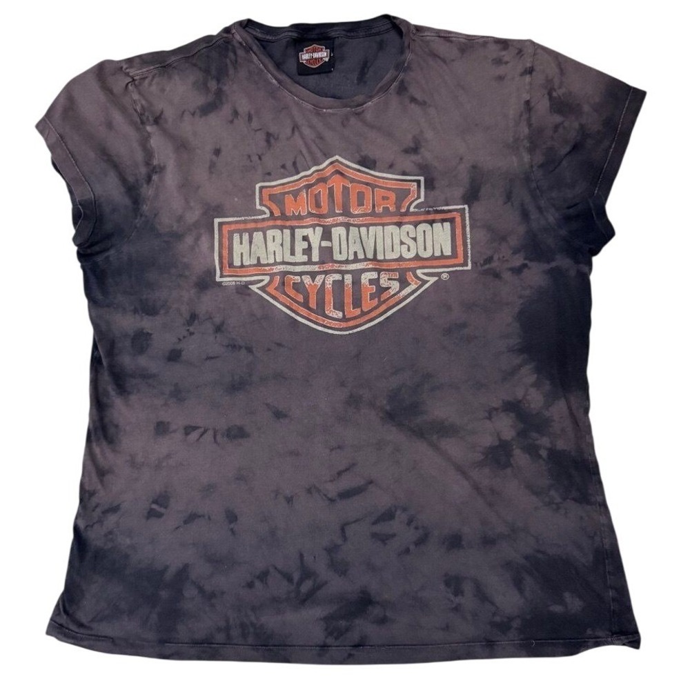 Harley-Davidson Y2K T-Shirt Women‎ 2XL Black Tie Dye 2008 Utah Cap Sleeve